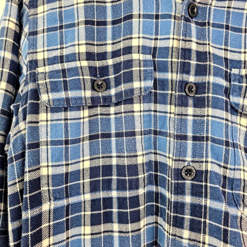LL Bean Mens S Blue Plaid Fleece Lined Flannel Heavy Button Down Shirt Shacket - Picture 6 of 10